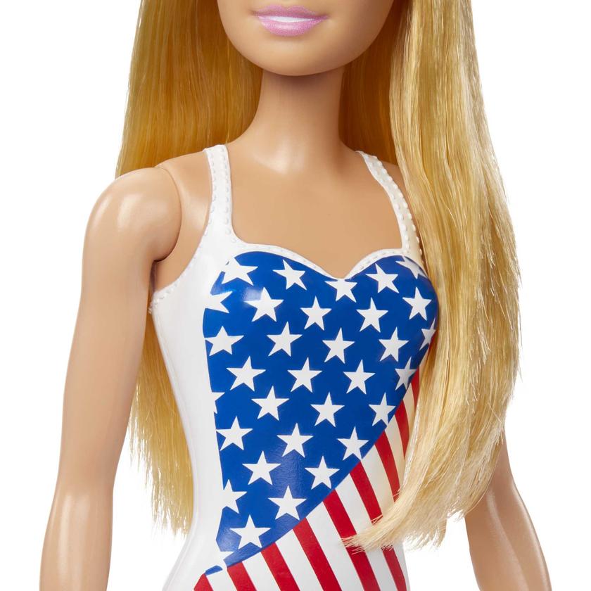 Barbie Doll Wearing American Flag Swimsuit, Barbie Pool And Beach Toys, Blonde On Sale