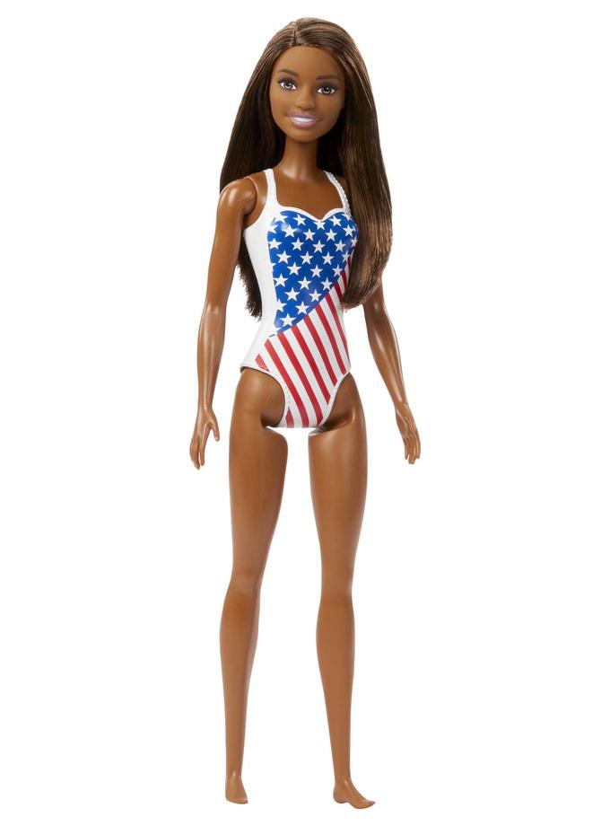 Barbie Doll Wearing American Flag Swimsuit, Barbie Pool And Beach Toys, Brunette On Sale