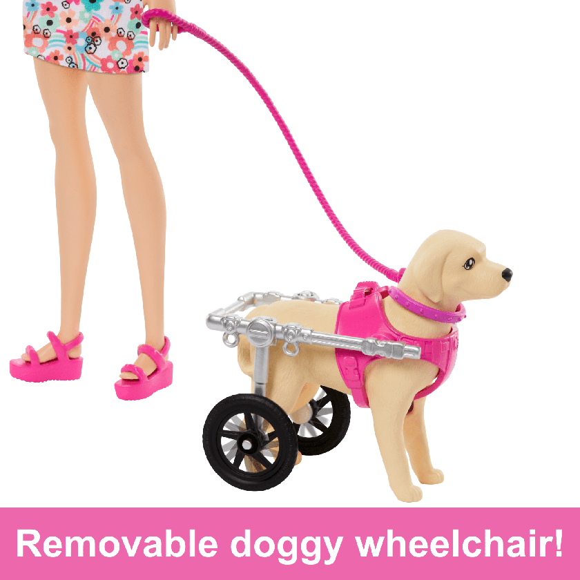 Barbie Doll With A Toy Pup And Dog in A Wheelchair, Plus Pet Accessories High Quality