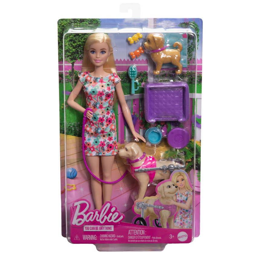 Barbie Doll With A Toy Pup And Dog in A Wheelchair, Plus Pet Accessories High Quality