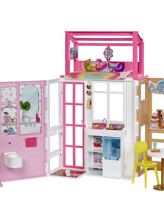 Barbie Dollhouse With 2 Levels & 4 Play Areas Free shipping