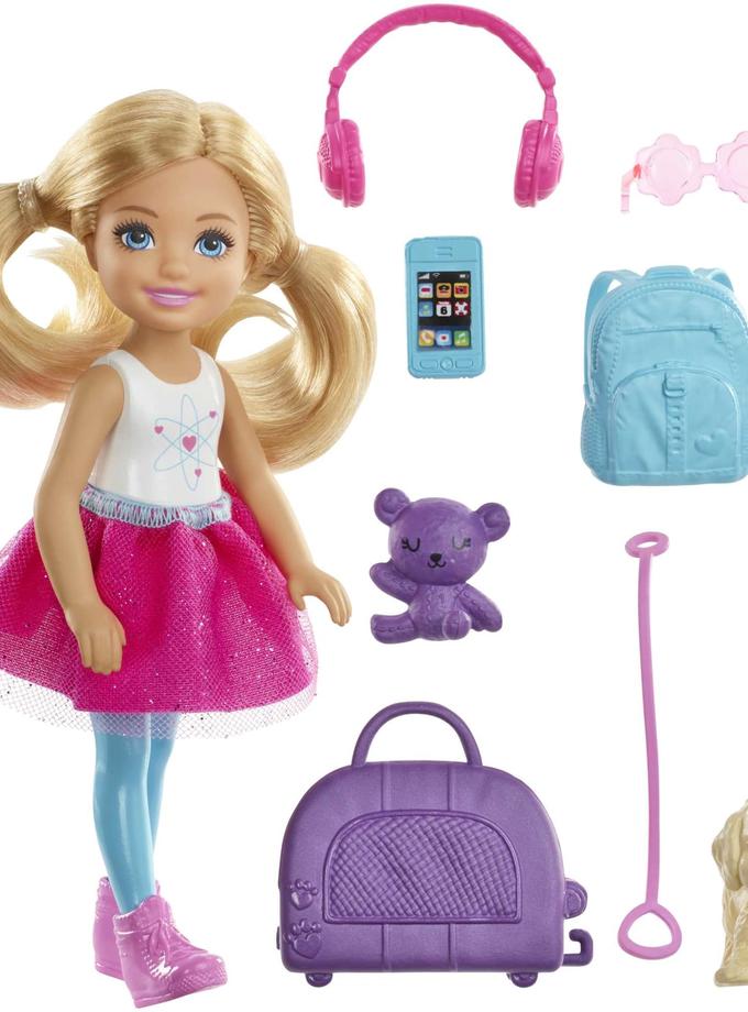 Barbie Dreamhouse Adventures Chelsea Doll & Accessories, Travel Set With Puppy, Blonde Small Doll New Arrival