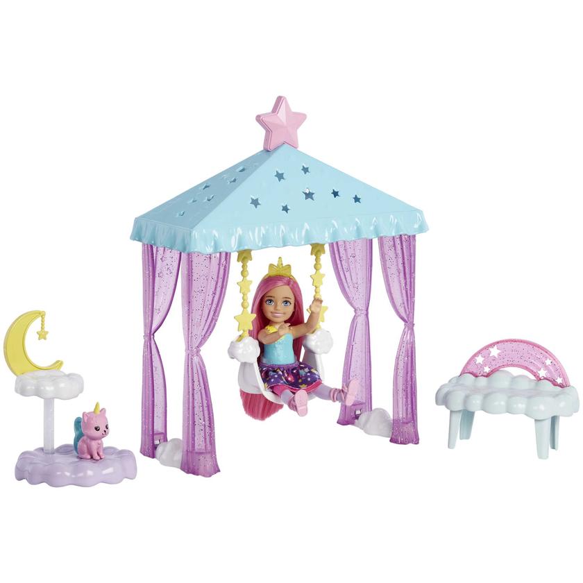 Barbie Dreamtopia Chelsea Small Doll And Accessories, Playset With Canopy Swing, Kitten And More Free shipping