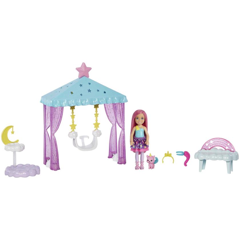 Barbie Dreamtopia Chelsea Small Doll And Accessories, Playset With Canopy Swing, Kitten And More Free shipping