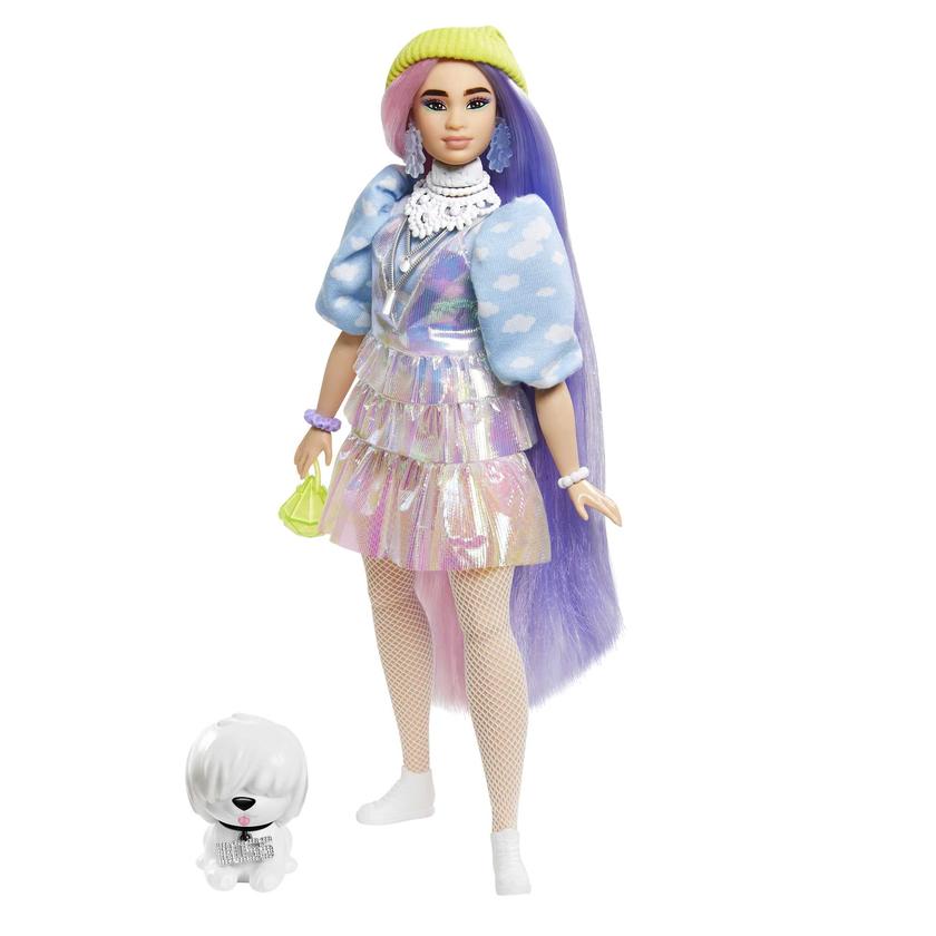 Barbie Extra Doll 2 in Shimmery Look With Pet Puppy, Pink And Purple Fantasy Hair Same Day Delivery