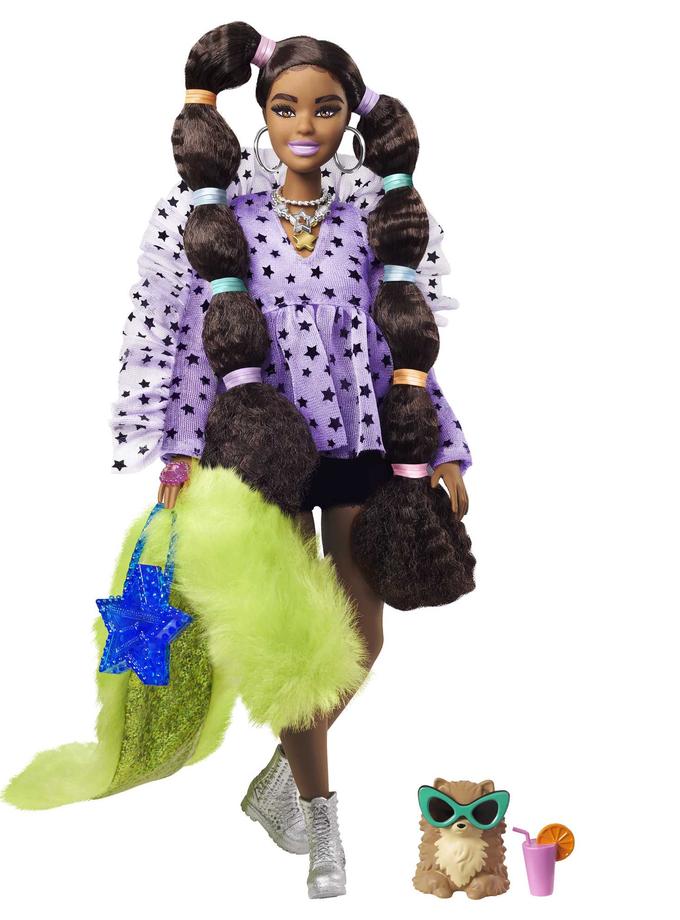 Barbie Extra Doll #7 in Top & Furry Shrug With Pet Pomeranian For Kids 3 Years Old & Up Free shipping