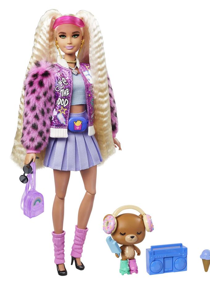 Barbie Extra Doll #8 in Varsity Jacket With Furry Arms & Pet Teddy Bear For 3 Year Olds & Up New Arrival