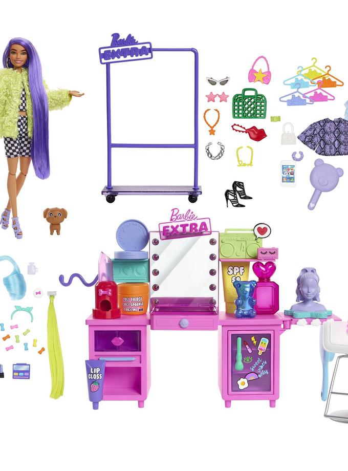 Barbie Extra Doll & Vanity Playset With Exclusive Doll, Pet Puppy, Vanity & 45+ Pieces For Sale