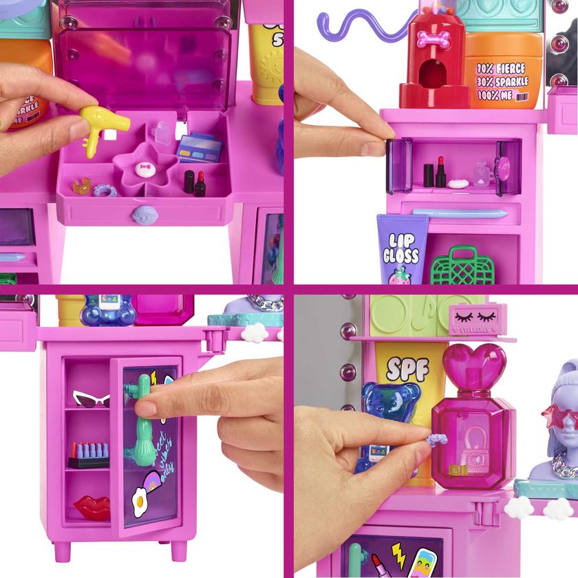 Barbie Extra Doll & Vanity Playset With Exclusive Doll, Pet Puppy, Vanity & 45+ Pieces For Sale