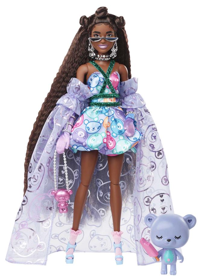 Barbie Extra Fancy Doll in Teddy-Print Gown With Pet, 3 Year Olds & Up Free shipping