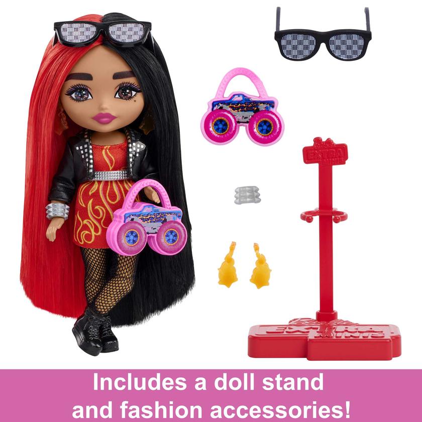 Barbie Extra Mini Doll With Moto Jacket, Accessories And Doll Stand, 5.5-Inch Collectible Free shipping