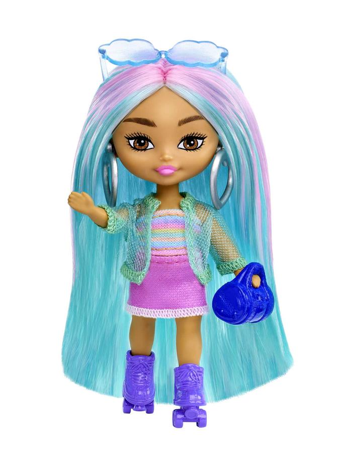 Barbie Extra Mini Minis Doll With Blue Hair, Accessories And Doll Stand, 3.25-Inch Collectible Free shipping