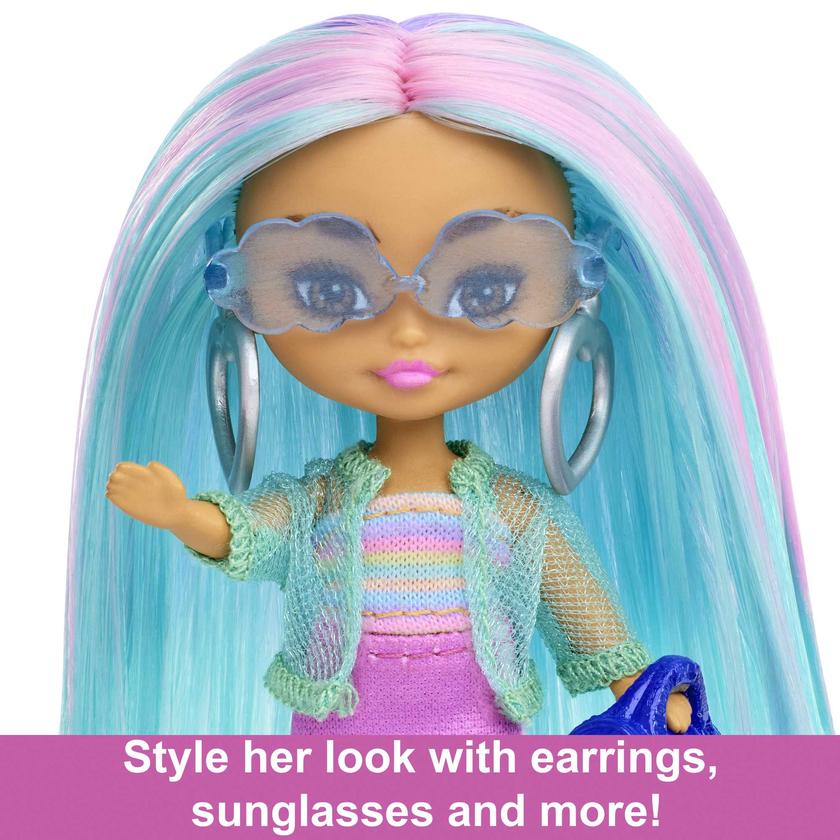 Barbie Extra Mini Minis Doll With Blue Hair, Accessories And Doll Stand, 3.25-Inch Collectible Free shipping