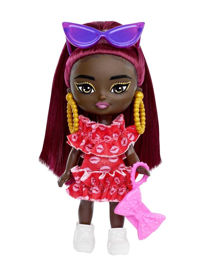 Barbie Extra Mini Minis Doll With Burgundy Hair, Accessories And Doll Stand, 3.25-Inch Collectible Free shipping