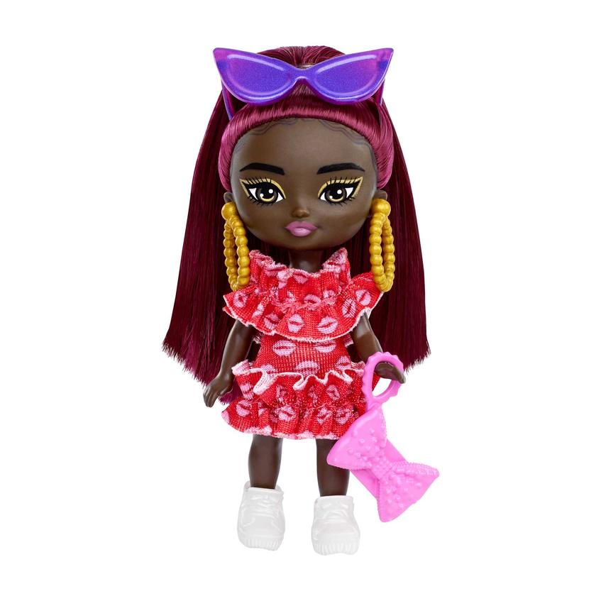 Barbie Extra Mini Minis Doll With Burgundy Hair, Accessories And Doll Stand, 3.25-Inch Collectible Free shipping