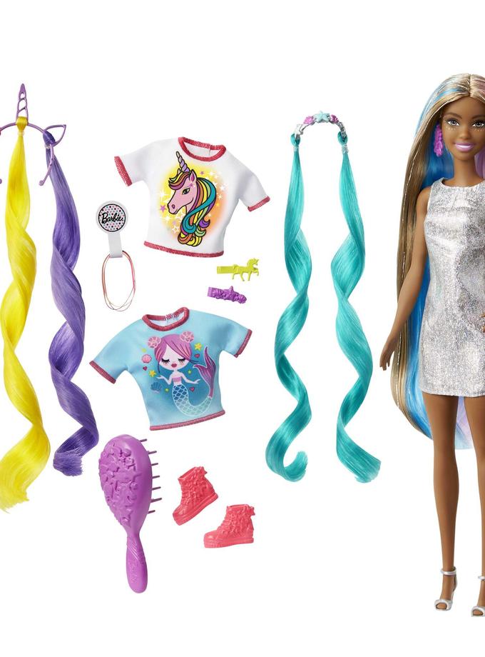 Barbie Fantasy Hair Fashion Doll With Colorful Brunette Hair, Accessories And Clothes New Arrival