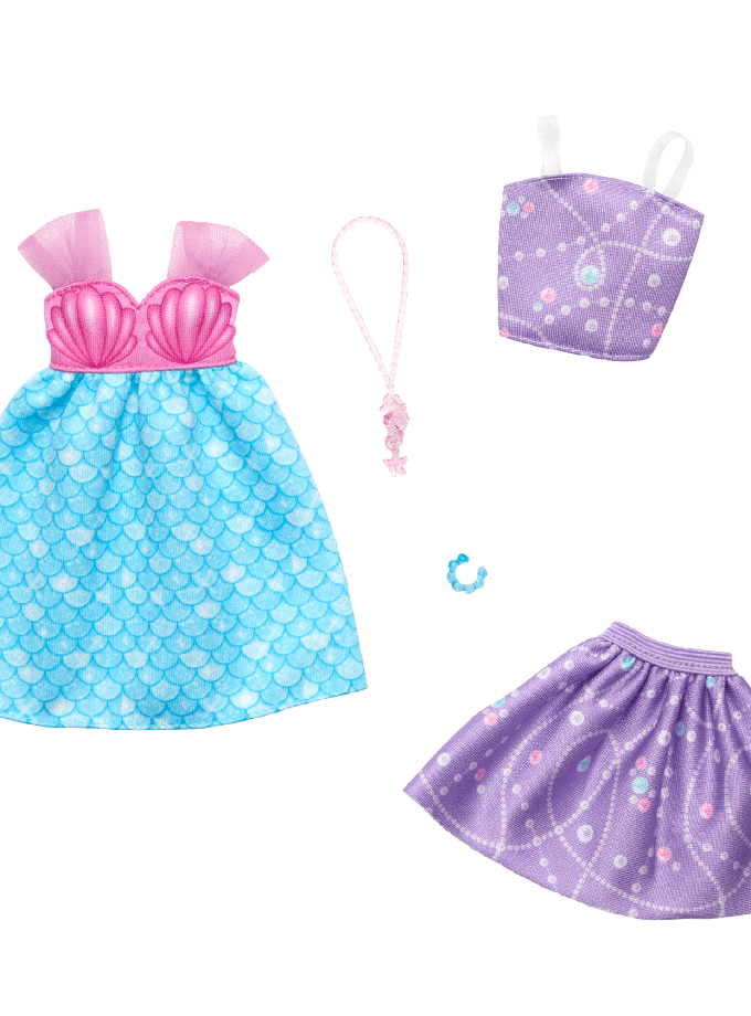 Barbie Fashion 2-Pack, Mermaid Dress, Purple Top + Skirt, Pink Seahorse Necklace, And A Blue Bracelet Free shipping