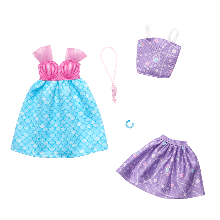 Barbie Fashion 2-Pack, Mermaid Dress, Purple Top + Skirt, Pink Seahorse Necklace, And A Blue Bracelet Free shipping