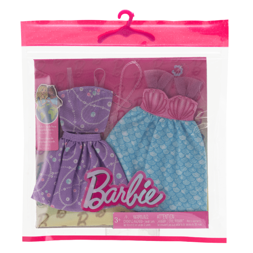 Barbie Fashion 2-Pack, Mermaid Dress, Purple Top + Skirt, Pink Seahorse Necklace, And A Blue Bracelet Free shipping