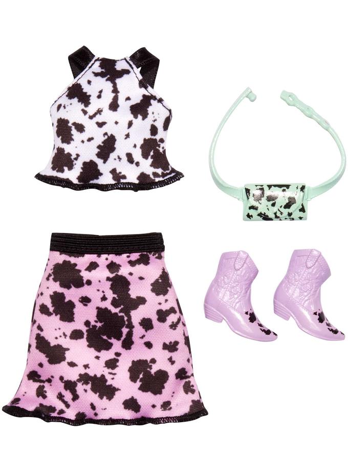 Barbie Fashion Pack Of Doll CloThes, Complete Look Set With Cow-Print Top And Skirt, Plus Accessories Same Day Delivery