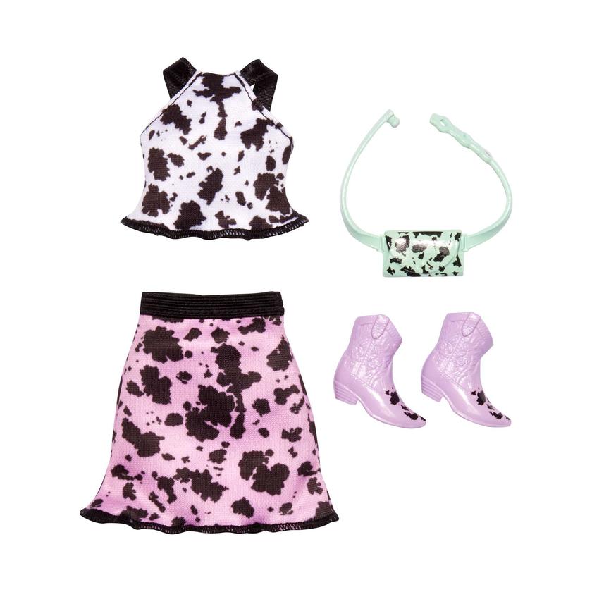 Barbie Fashion Pack Of Doll CloThes, Complete Look Set With Cow-Print Top And Skirt, Plus Accessories Same Day Delivery