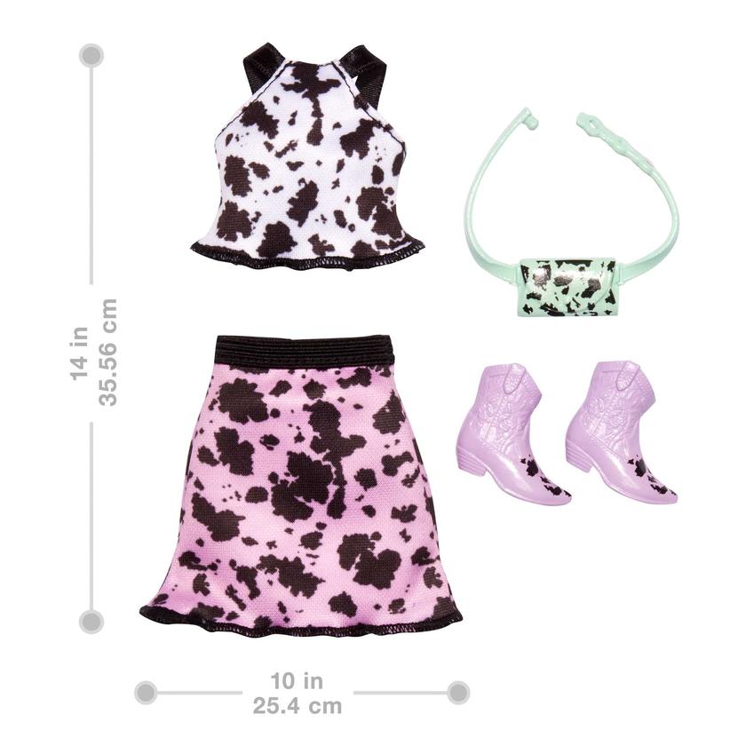 Barbie Fashion Pack Of Doll CloThes, Complete Look Set With Cow-Print Top And Skirt, Plus Accessories Same Day Delivery