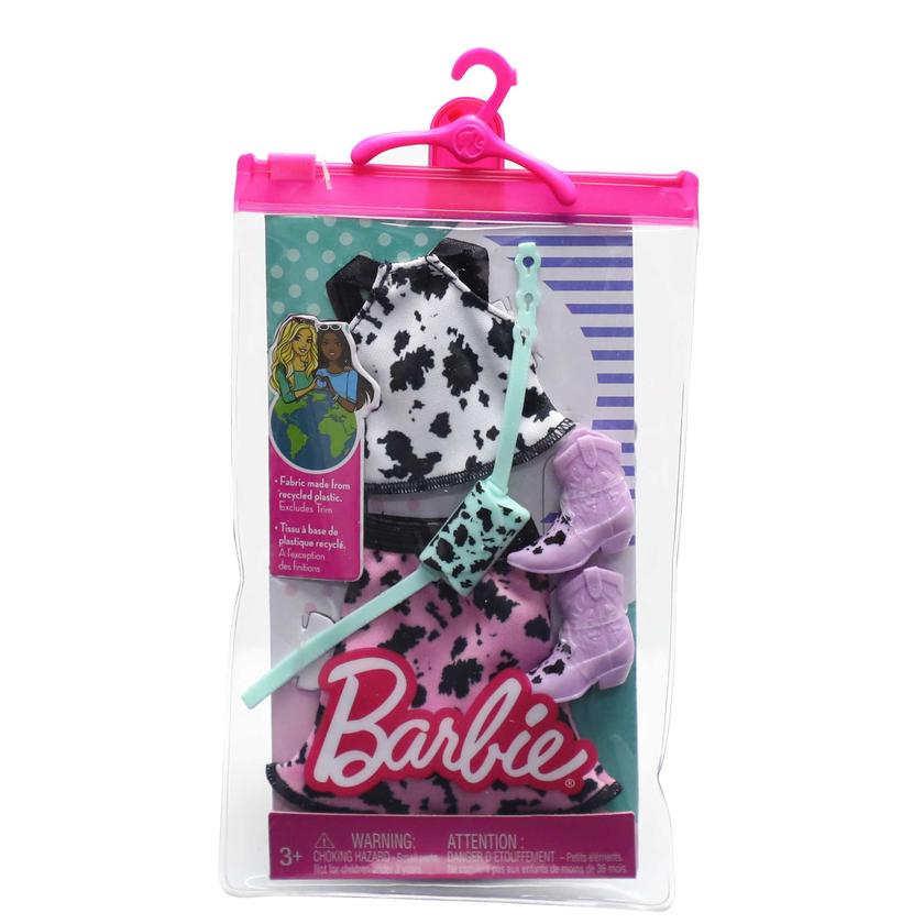 Barbie Fashion Pack Of Doll CloThes, Complete Look Set With Cow-Print Top And Skirt, Plus Accessories Same Day Delivery