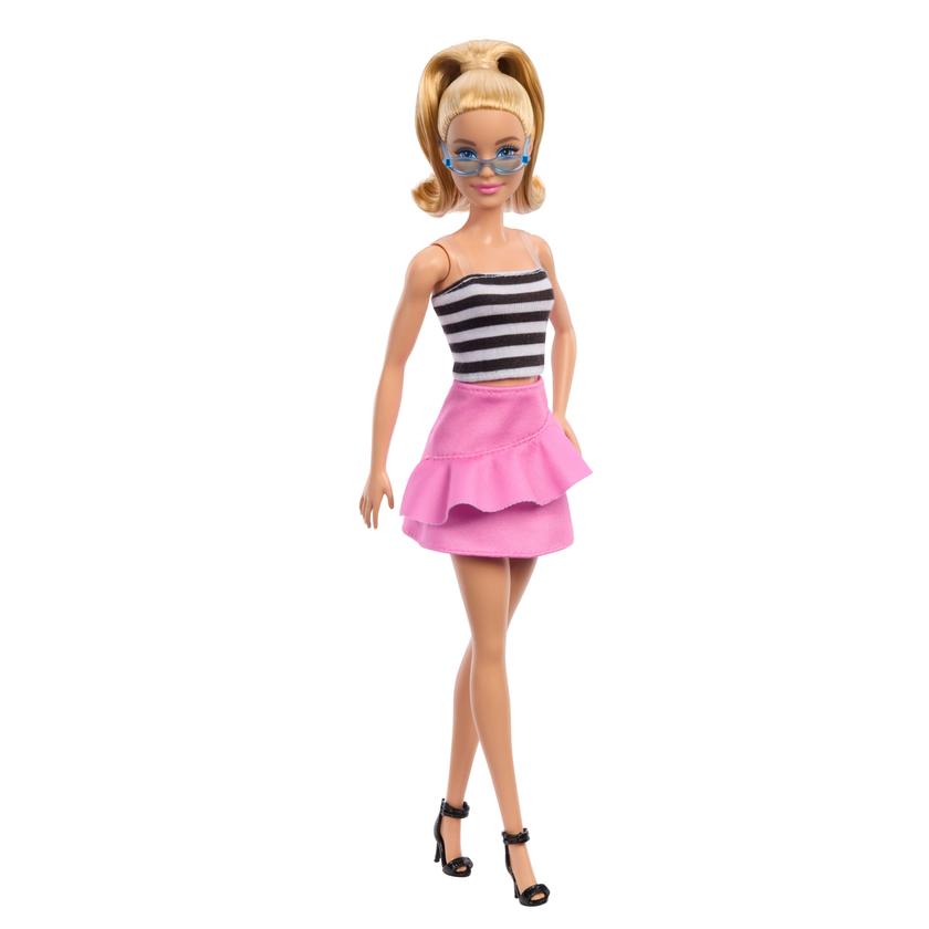 Barbie Fashionista Boneca Blusa Listrada Preta e Branca com Saia Rosa Best Price