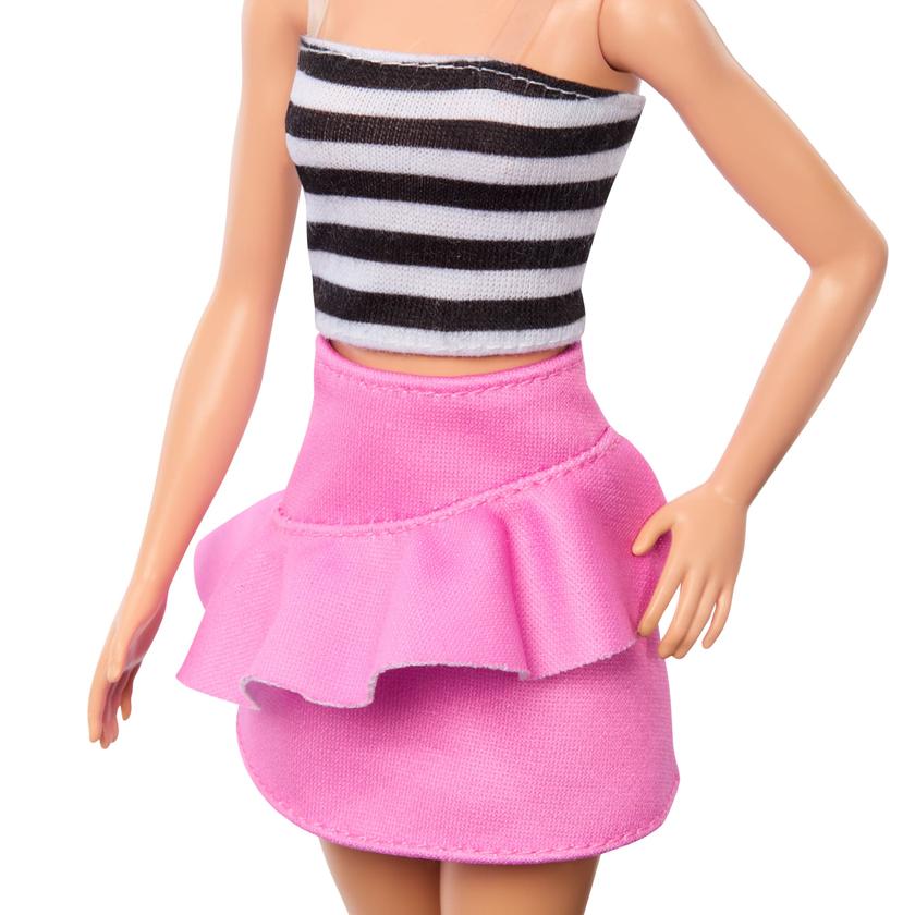 Barbie Fashionista Boneca Blusa Listrada Preta e Branca com Saia Rosa Best Price