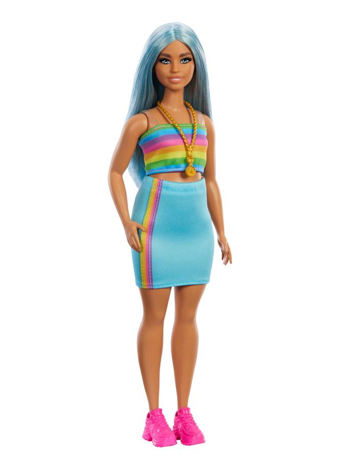 Barbie Fashionista Boneca Cabelo Azul e Vestido Arco-Íris High Quality