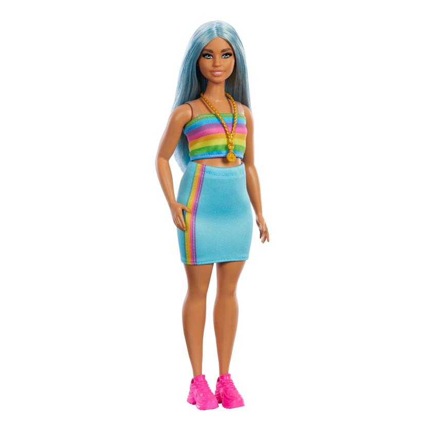 Barbie Fashionista Boneca Cabelo Azul e Vestido Arco-Íris High Quality