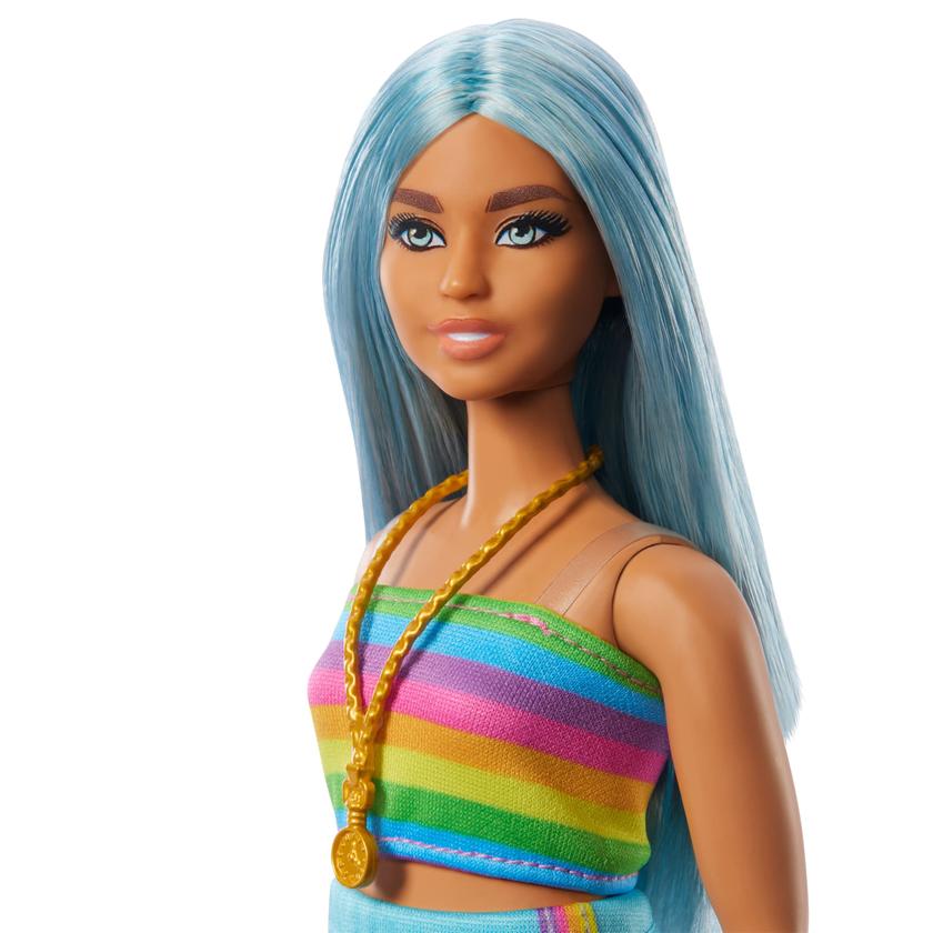 Barbie Fashionista Boneca Cabelo Azul e Vestido Arco-Íris High Quality