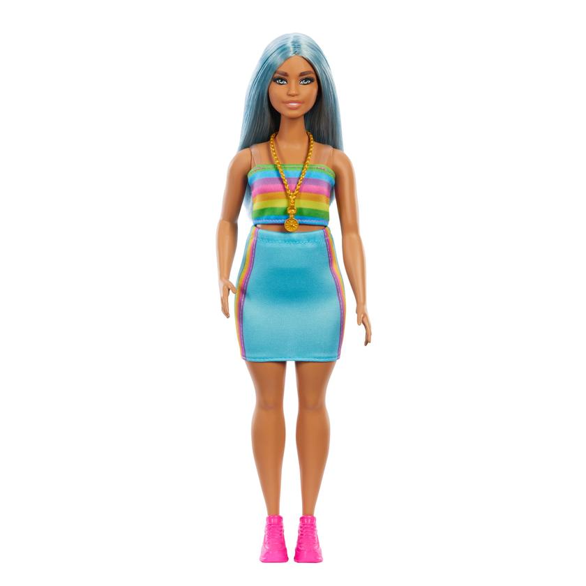 Barbie Fashionista Boneca Cabelo Azul e Vestido Arco-Íris High Quality