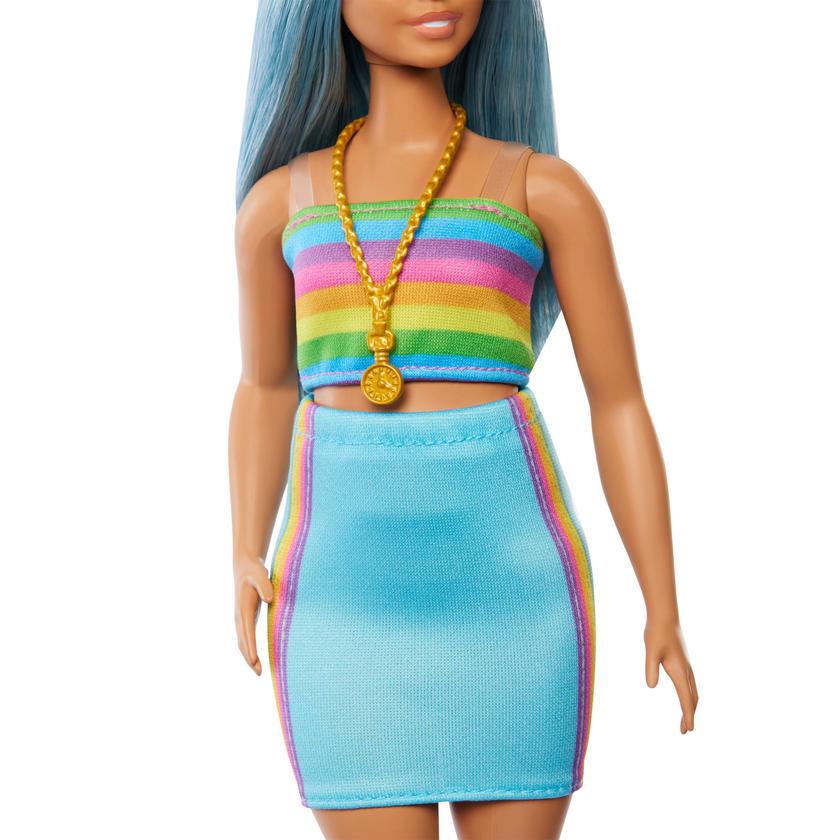 Barbie Fashionista Boneca Cabelo Azul e Vestido Arco-Íris High Quality