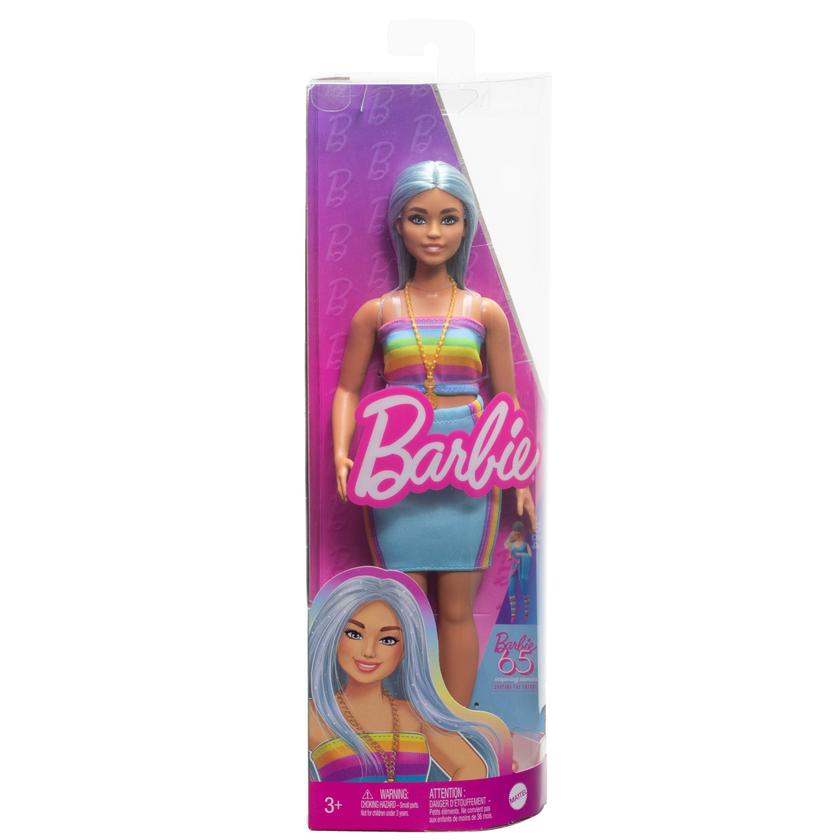 Barbie Fashionista Boneca Cabelo Azul e Vestido Arco-Íris High Quality