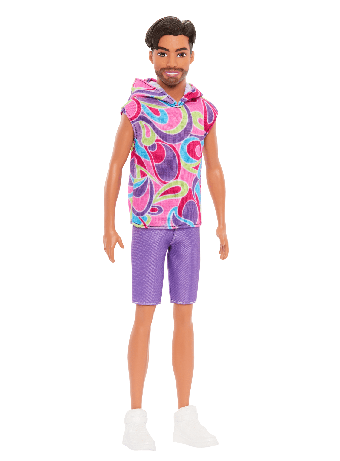 Barbie Fashionista Boneco Ken Camisa Colorida e Short Roxo Same Day Delivery