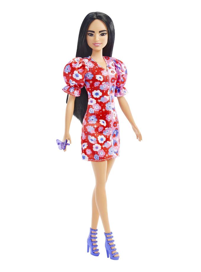 Barbie Fashionistas Doll #177 With Black Hair In Floral Dress & Strappy Heels New Arrival