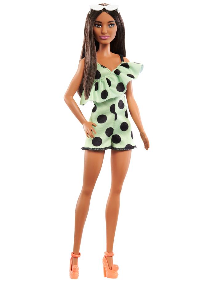 Barbie Fashionistas Doll #200 With Long Straight Brown Hair, Polka Dot Romper And Accessories Best Buy