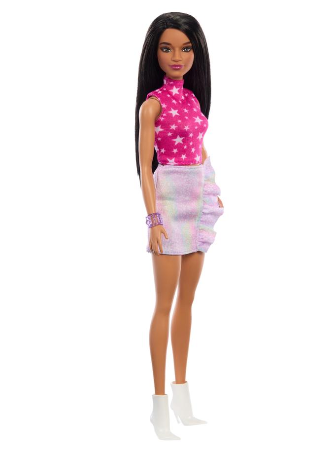 Barbie Fashionistas Doll #215 With Black Straight Hair & Iridescent Skirt, 65th Anniversary New Arrival