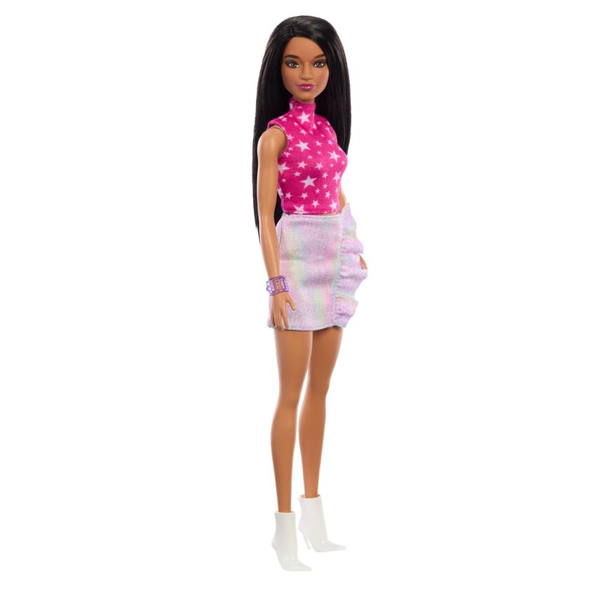 Barbie Fashionistas Doll #215 With Black Straight Hair & Iridescent Skirt, 65th Anniversary New Arrival