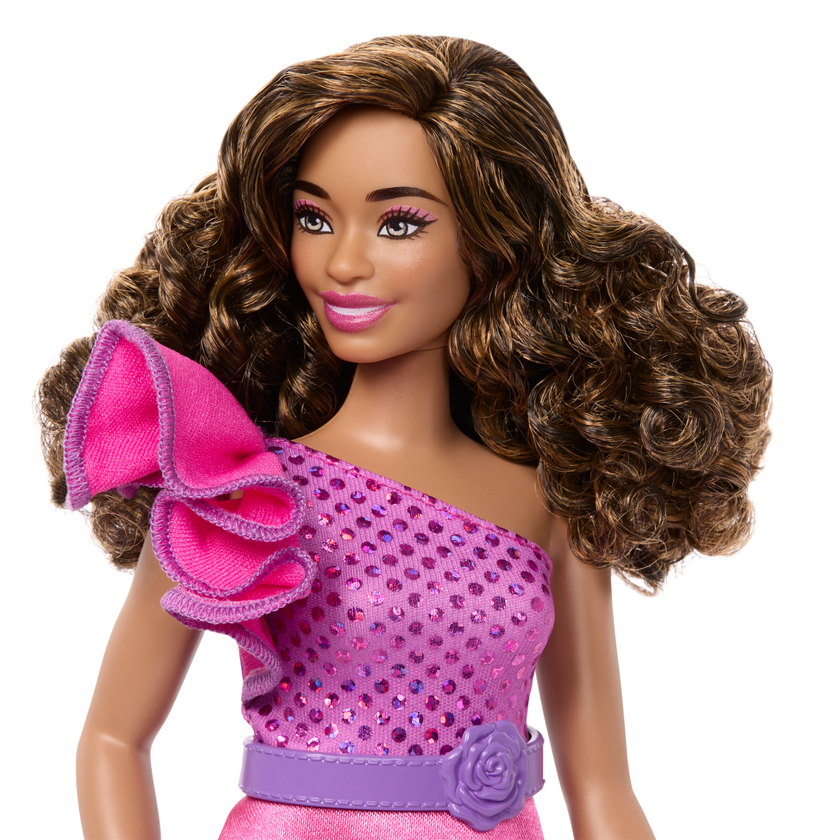 Barbie Fashionistas Doll #225, Curvy With Brown Hair, Pink Sparkly Dress, 65th Anniversary New Arrival