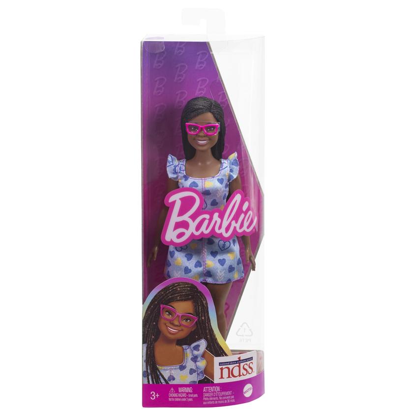 Barbie Fashionistas Doll #229, Barbie Doll With Down Syndrome Wearing Heart-Print Dress High Quality