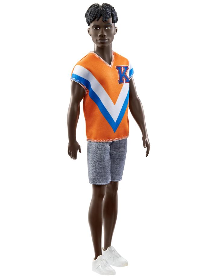 Barbie Fashionistas Ken Doll #203 With Twisted Black Hair, Sport Jersey Outfit And Accessories On Sale