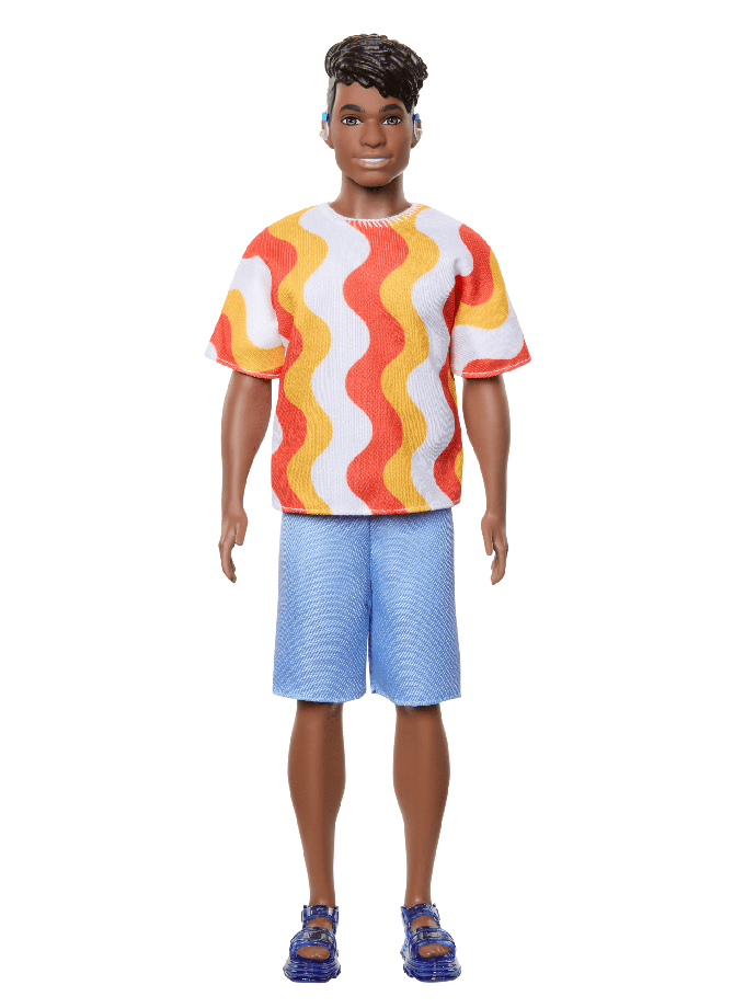 Barbie Fashionistas Ken Doll #220 With Hearing Aids Wearing An Orange Shirt & Jelly Shoes Same Day Delivery