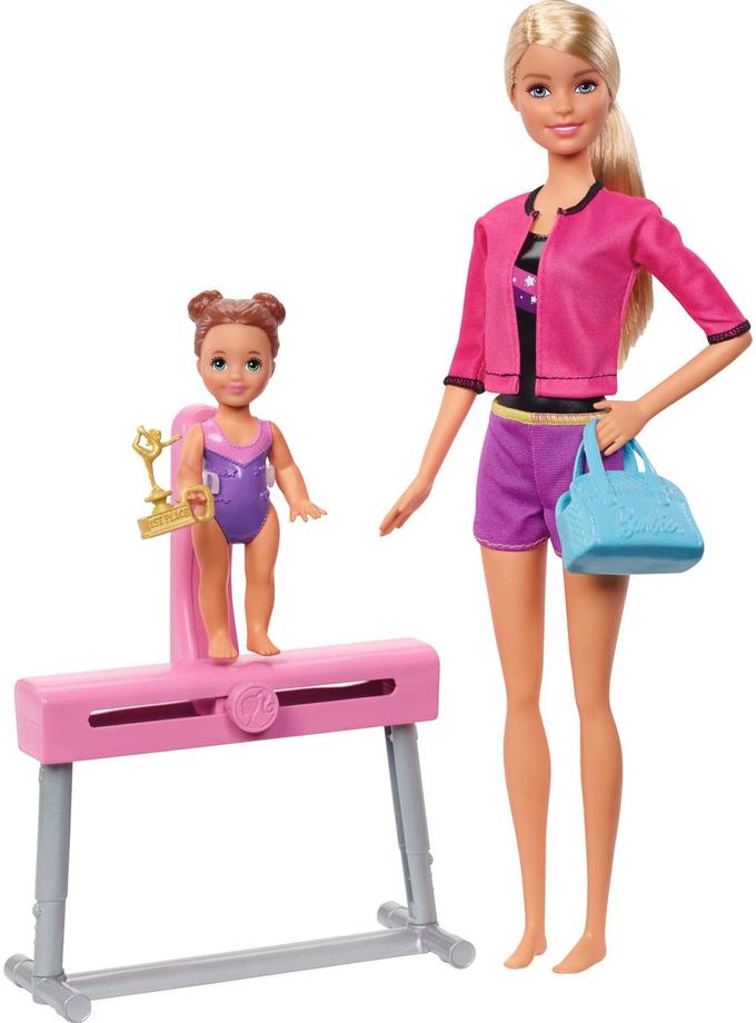 Barbie Gymnastics Coach & Student Balance Beam Blonde Doll Playsets High Quality