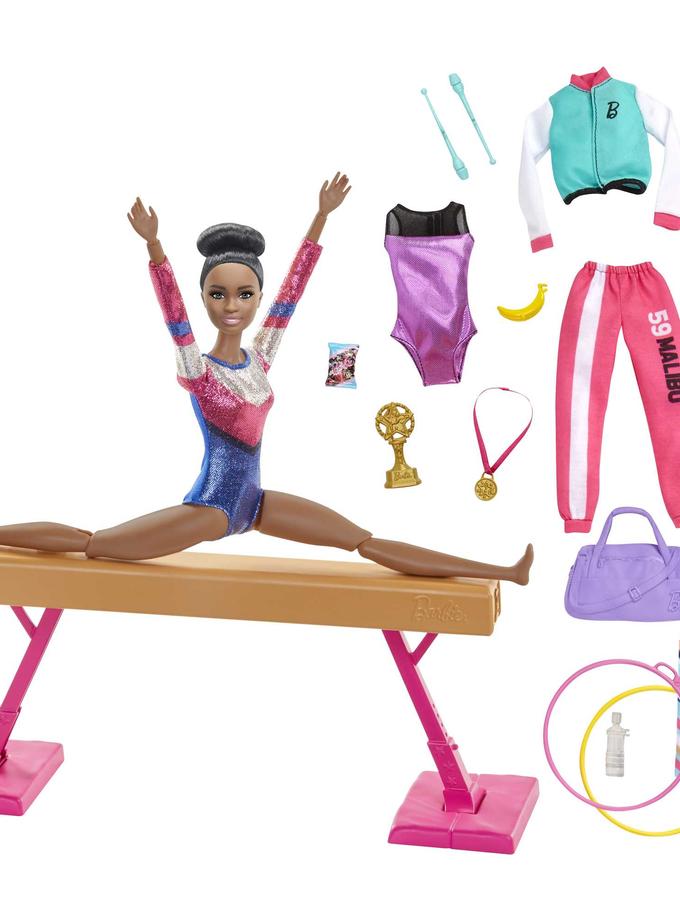 Barbie Gymnastics Playset: Brunette Barbie Doll With Twirling Feature, Balance Beam, 15+ Accessories, Ages 3 To 7 Years Old For Sale