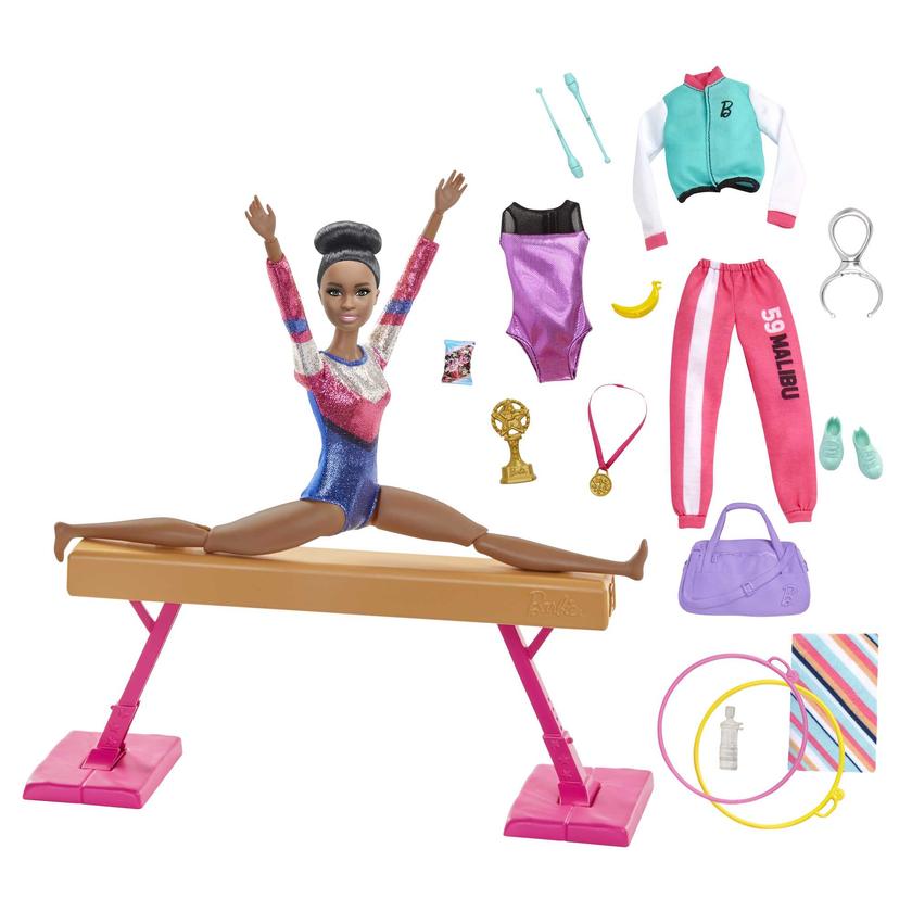 Barbie Gymnastics Playset: Brunette Barbie Doll With Twirling Feature, Balance Beam, 15+ Accessories, Ages 3 To 7 Years Old For Sale