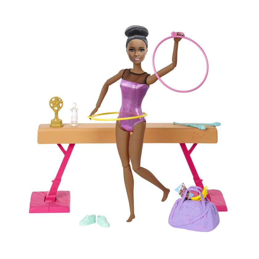 Barbie Gymnastics Playset: Brunette Barbie Doll With Twirling Feature, Balance Beam, 15+ Accessories, Ages 3 To 7 Years Old For Sale