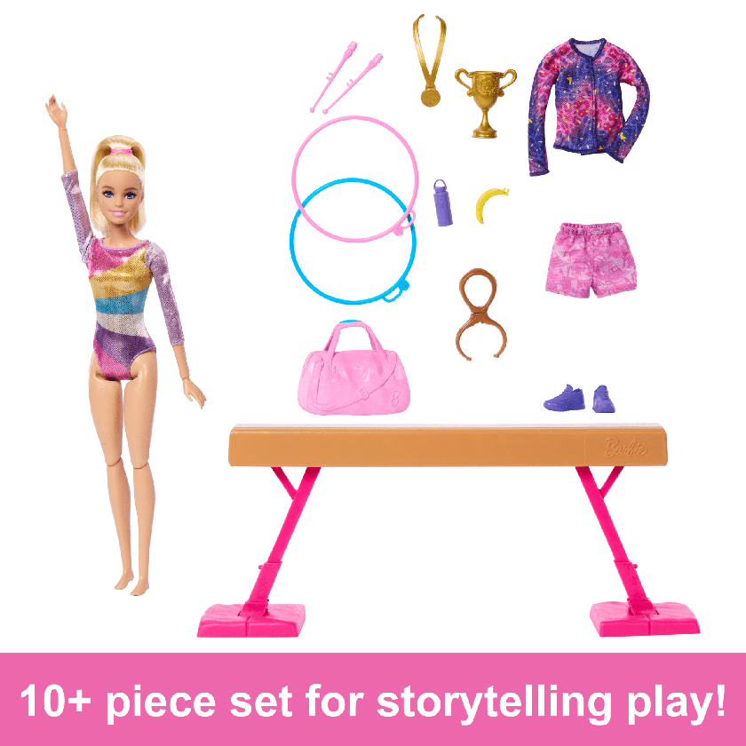 Barbie Gymnastics Playset With Blonde Fashion Doll, Balance Beam, 10+ Accessories & Flip Feature New Arrival