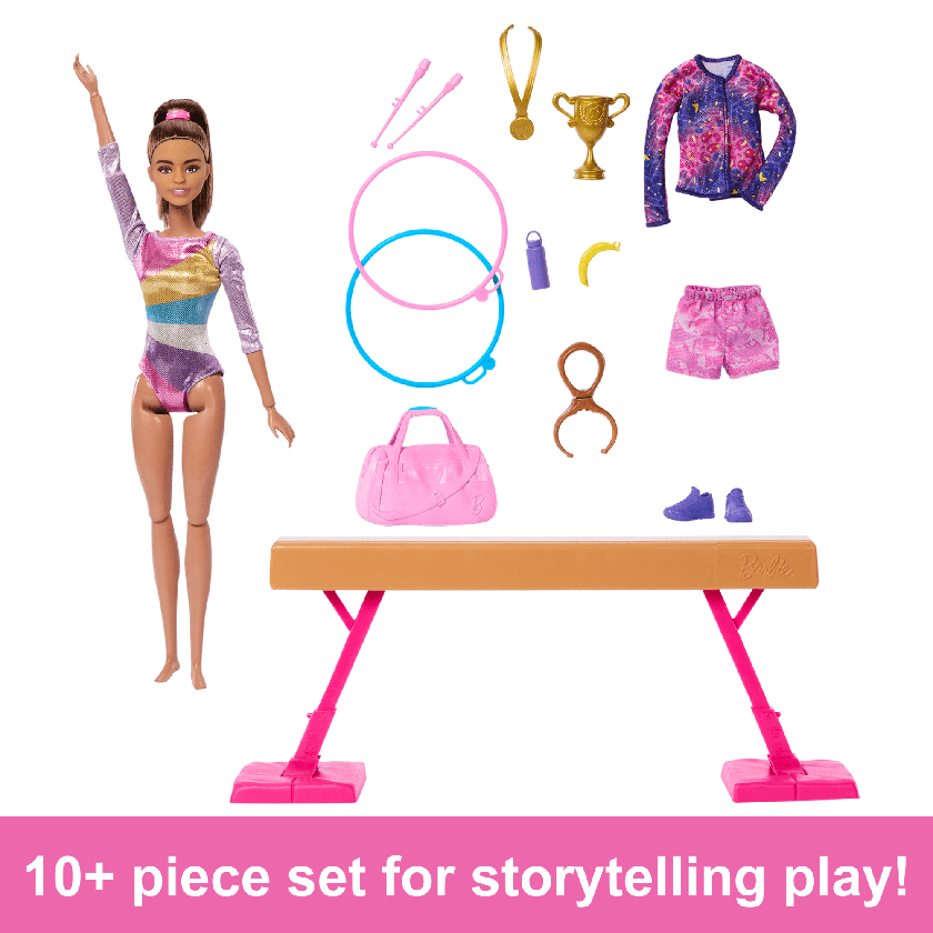 Barbie Gymnastics Playset With Brunette Fashion Doll, Balance Beam, 10+ Accessories & Flip Feature Free shipping